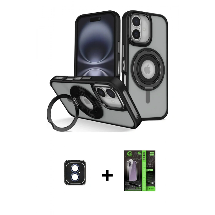 MARSİLYAN™- iPhone 16 Kılıf Nova Minimal Serisi - Şeffaf 360 Full Body Arka Koruyucu + PVD Metal Kamera Lens - MI
