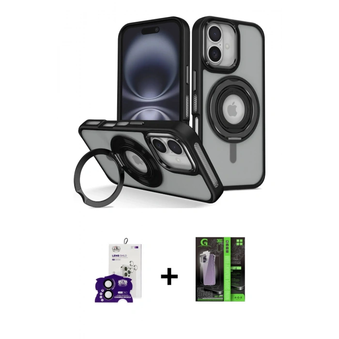 MARSİLYAN™- iPhone 16 Kılıf Nova Minimal Serisi - Şeffaf 360 Full Body Arka Koruyucu + Bilvis Titan Kamera Lens - SH