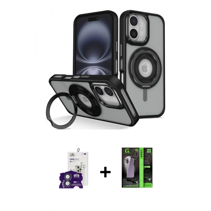 MARSİLYAN™- iPhone 16 Kılıf Nova Minimal Serisi - Şeffaf 360 Full Body Arka Koruyucu + Bilvis Titan Kamera Lens - YL