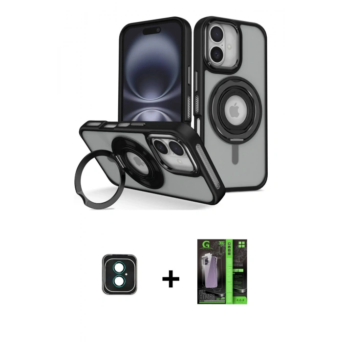 MARSİLYAN™- iPhone 16 Kılıf Nova Minimal Serisi - Şeffaf 360 Full Body Arka Koruyucu + PVD Metal Kamera Lens - YL