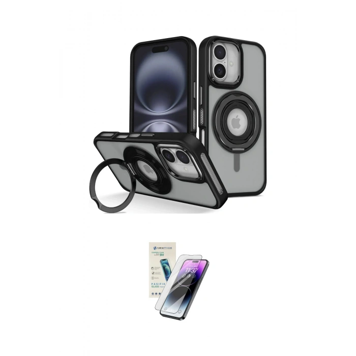 MARSİLYAN™- iPhone 16 Kılıf Nova Minimal Serisi - Şeffaf Pasifik Cam Ekran Koruyucu