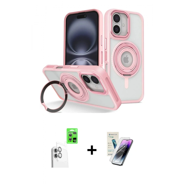 MARSİLYAN™- iPhone 16 Kılıf Nova Minimal Serisi - Şeffaf Pasifik Cam Ekran Koruyucu + Raze Metal Kamera Lens - BZ