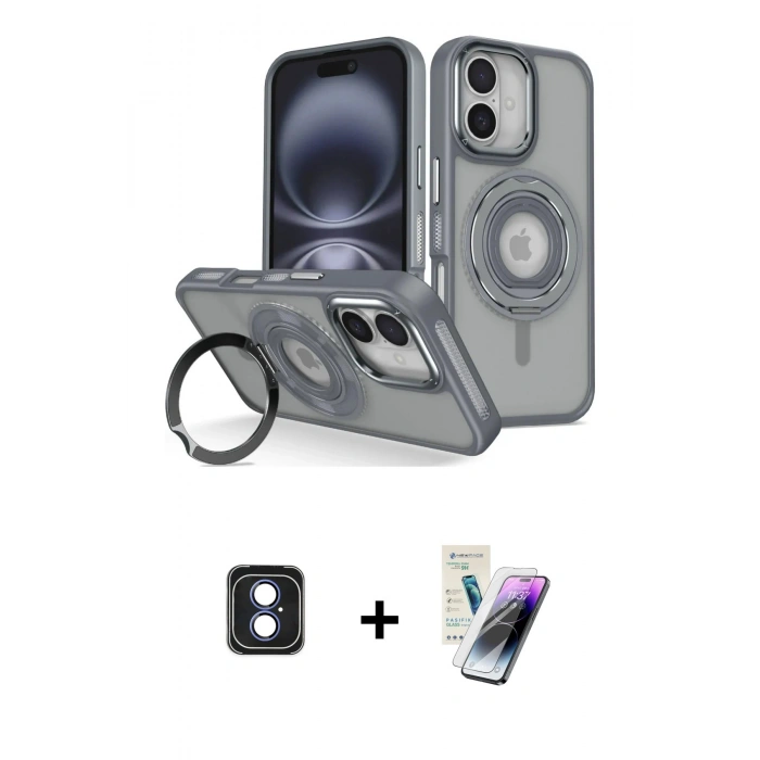 MARSİLYAN™- iPhone 16 Kılıf Nova Minimal Serisi - Şeffaf Pasifik Cam Ekran Koruyucu + PVD Metal Kamera Lens - MI