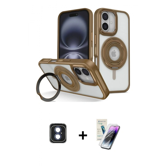 MARSİLYAN™- iPhone 16 Kılıf Nova Minimal Serisi - Şeffaf Pasifik Cam Ekran Koruyucu + PVD Metal Kamera Lens - MI