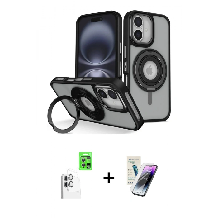 MARSİLYAN™- iPhone 16 Kılıf Nova Minimal Serisi - Şeffaf Pasifik Cam Ekran Koruyucu + Raze Metal Kamera Lens - BZ