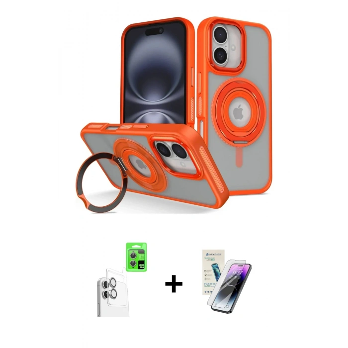 MARSİLYAN™- iPhone 16 Kılıf Nova Minimal Serisi - Şeffaf Pasifik Cam Ekran Koruyucu + Raze Metal Kamera Lens - BZ