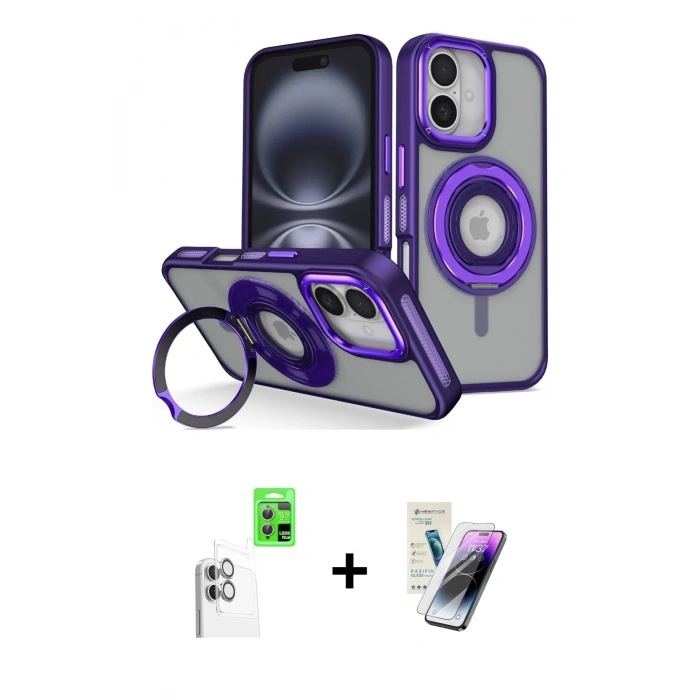 MARSİLYAN™- iPhone 16 Kılıf Nova Minimal Serisi - Şeffaf Pasifik Cam Ekran Koruyucu + Raze Metal Kamera Lens - BZ