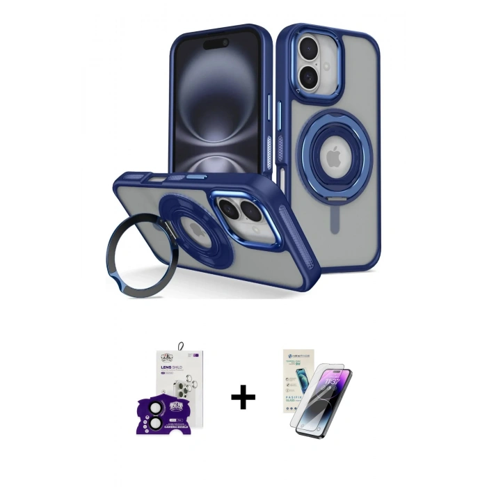 MARSİLYAN™- iPhone 16 Kılıf Nova Minimal Serisi - Şeffaf Pasifik Cam Ekran Koruyucu + Siyah Bilvis Titan Kamera Lens