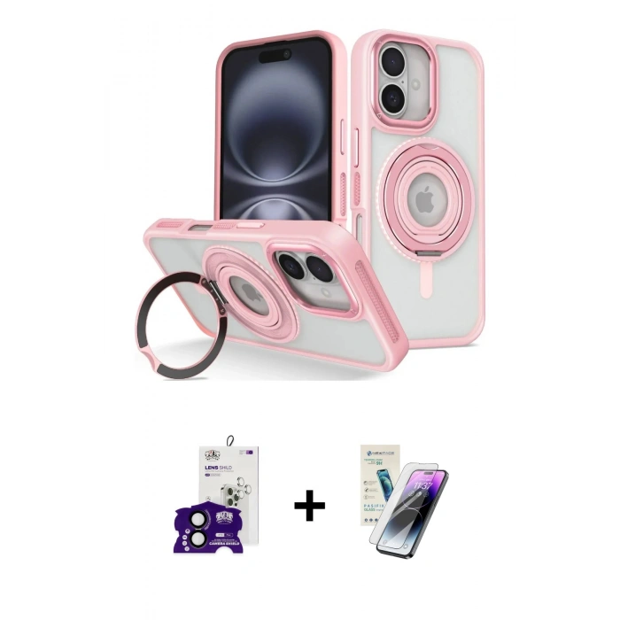 MARSİLYAN™- iPhone 16 Kılıf Nova Minimal Serisi - Şeffaf Pasifik Cam Ekran Koruyucu + Siyah Bilvis Titan Kamera Lens