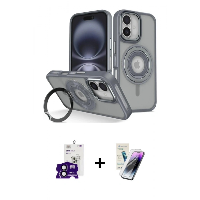 MARSİLYAN™- iPhone 16 Kılıf Nova Minimal Serisi - Şeffaf Pasifik Cam Ekran Koruyucu + Siyah Bilvis Titan Kamera Lens