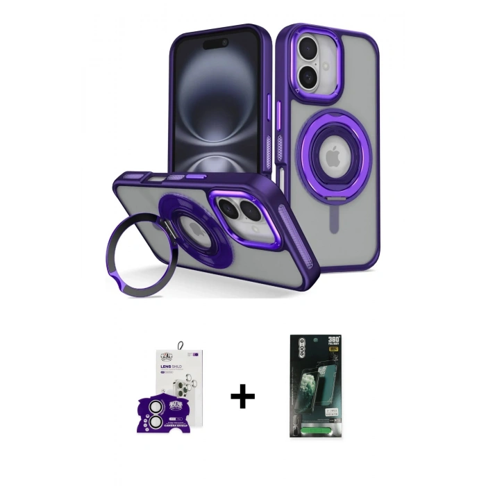 MARSİLYAN™- iPhone 16 Kılıf Nova Minimal Serisi - Siyah 360 Mat Full Body Arka Koruyucu + Bilvis Titan Kamera Lens - GS
