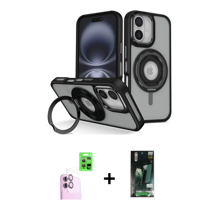 MARSİLYAN™- iPhone 16 Kılıf Nova Minimal Serisi - Siyah 360 Mat Full Body Arka Koruyucu + Raze Metal Kamera Lens - PE