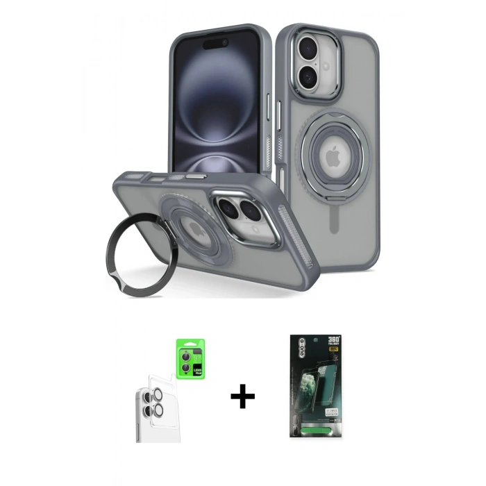 MARSİLYAN™- iPhone 16 Kılıf Nova Minimal Serisi - Siyah 360 Mat Full Body Arka Koruyucu + Raze Metal Kamera Lens - BZ