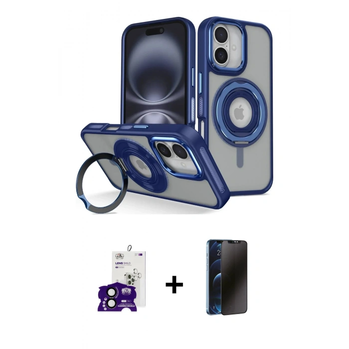 MARSİLYAN™- iPhone 16 Kılıf Nova Minimal Serisi - Siyah 3D Antistatik Hayalet Cam Ekran Koruyucu + Bilvis Titan Kamera Lens - SH