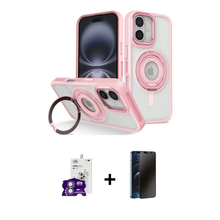 MARSİLYAN™- iPhone 16 Kılıf Nova Minimal Serisi - Siyah 3D Antistatik Hayalet Cam Ekran Koruyucu + Bilvis Titan Kamera Lens - GS