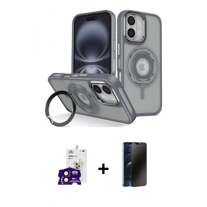MARSİLYAN™- iPhone 16 Kılıf Nova Minimal Serisi - Siyah 3D Antistatik Hayalet Cam Ekran Koruyucu + Bilvis Titan Kamera Lens - SH