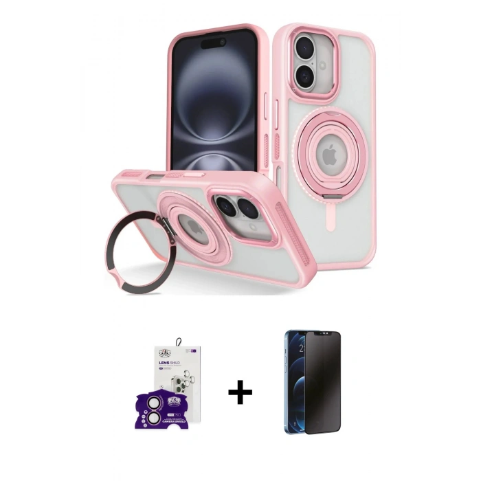 MARSİLYAN™- iPhone 16 Kılıf Nova Minimal Serisi - Siyah 3D Antistatik Hayalet Cam Ekran Koruyucu + Bilvis Titan Kamera Lens - PE