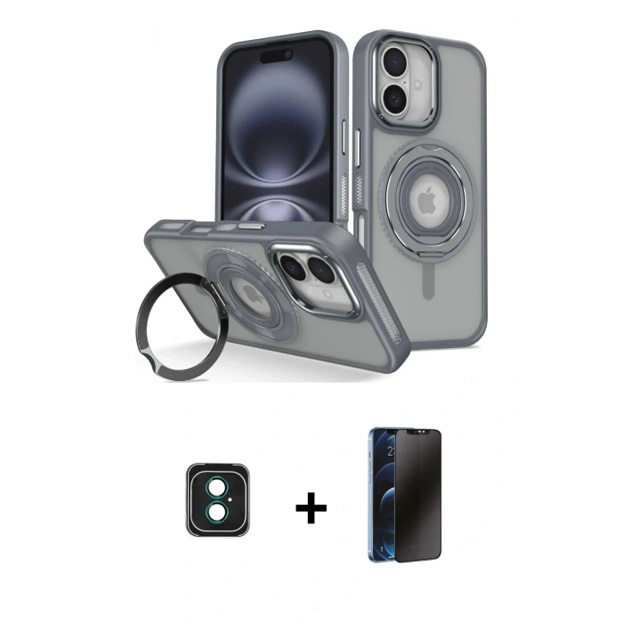 MARSİLYAN™- iPhone 16 Kılıf Nova Minimal Serisi - Siyah 3D Antistatik Hayalet Cam Ekran Koruyucu + PVD Metal Kamera Lens - YL