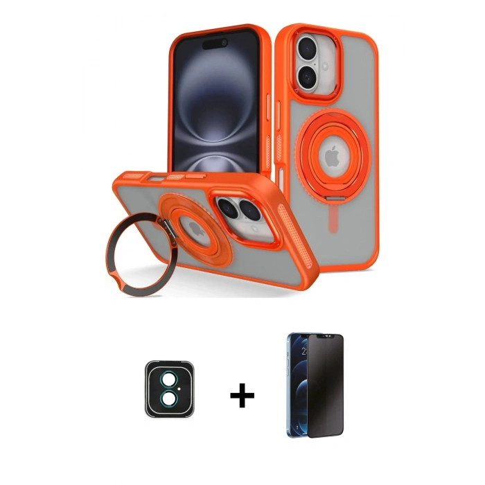 MARSİLYAN™- iPhone 16 Kılıf Nova Minimal Serisi - Siyah 3D Antistatik Hayalet Cam Ekran Koruyucu + PVD Metal Kamera Lens - YL