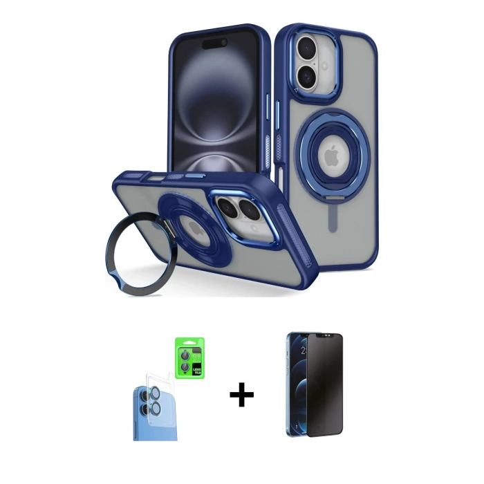 MARSİLYAN™- iPhone 16 Kılıf Nova Minimal Serisi - Siyah 3D Antistatik Hayalet Cam Ekran Koruyucu + Raze Metal Kamera Lens - LT