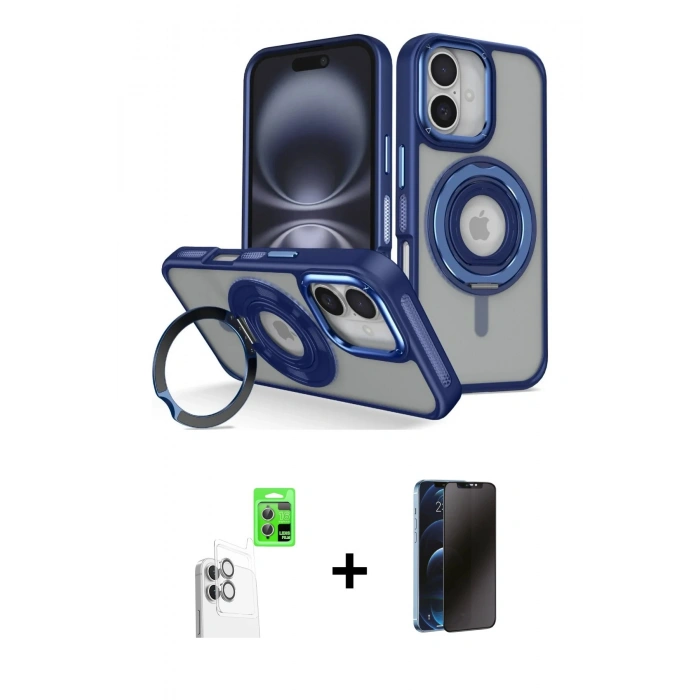 MARSİLYAN™- iPhone 16 Kılıf Nova Minimal Serisi - Siyah 3D Antistatik Hayalet Cam Ekran Koruyucu + Raze Metal Kamera Lens - BZ