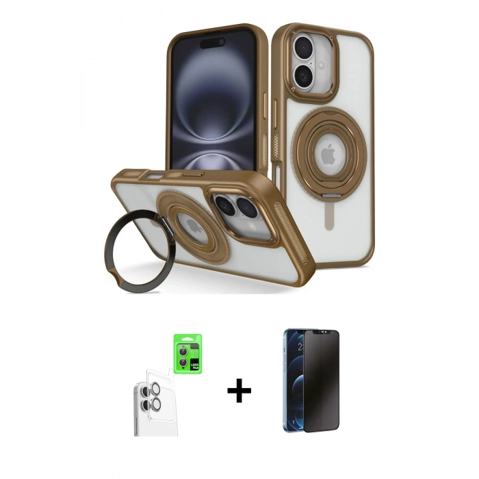 MARSİLYAN™- iPhone 16 Kılıf Nova Minimal Serisi - Siyah 3D Antistatik Hayalet Cam Ekran Koruyucu + Raze Metal Kamera Lens - BZ
