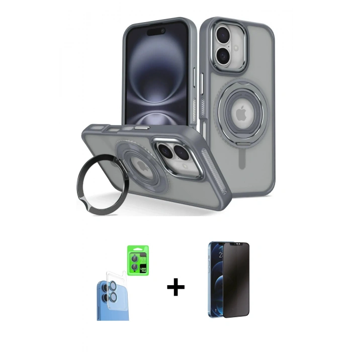 MARSİLYAN™- iPhone 16 Kılıf Nova Minimal Serisi - Siyah 3D Antistatik Hayalet Cam Ekran Koruyucu + Raze Metal Kamera Lens - LT