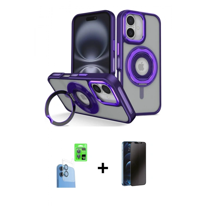 MARSİLYAN™- iPhone 16 Kılıf Nova Minimal Serisi - Siyah 3D Antistatik Hayalet Cam Ekran Koruyucu + Raze Metal Kamera Lens - LT