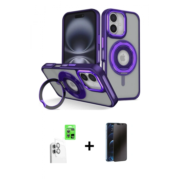 MARSİLYAN™- iPhone 16 Kılıf Nova Minimal Serisi - Siyah 3D Antistatik Hayalet Cam Ekran Koruyucu + Raze Metal Kamera Lens - BZ
