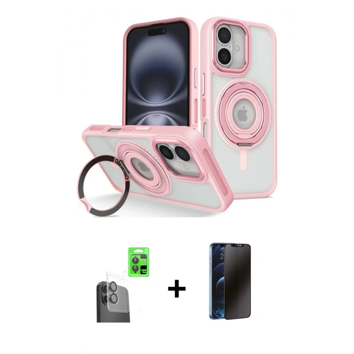 MARSİLYAN™- iPhone 16 Kılıf Nova Minimal Serisi - Siyah 3D Antistatik Hayalet Cam Ekran Koruyucu + Raze Metal Kamera Lens - SH
