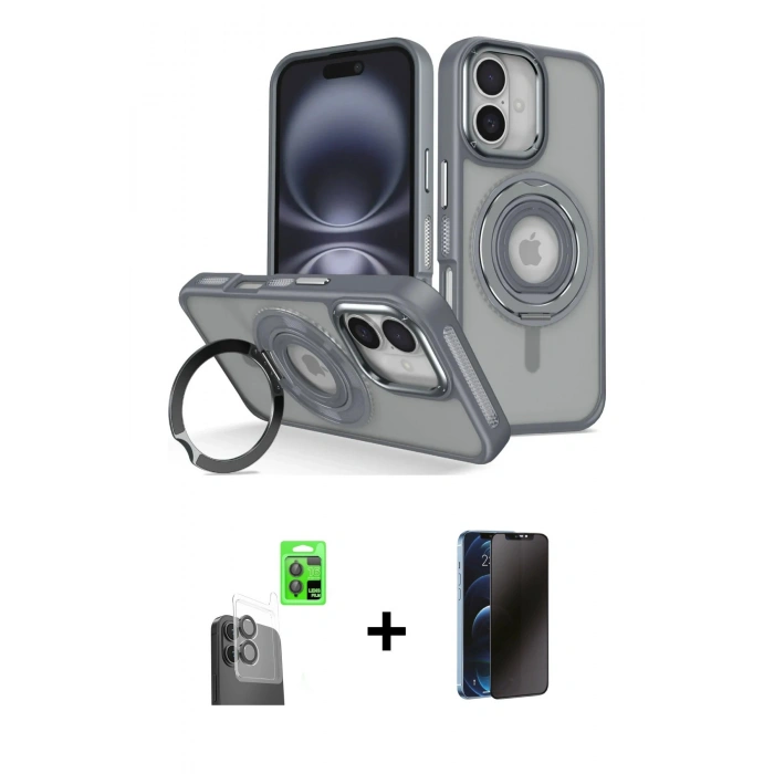 MARSİLYAN™- iPhone 16 Kılıf Nova Minimal Serisi - Siyah 3D Antistatik Hayalet Cam Ekran Koruyucu + Raze Metal Kamera Lens - SH