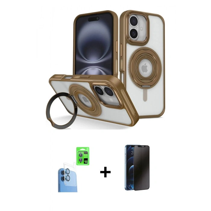 MARSİLYAN™- iPhone 16 Kılıf Nova Minimal Serisi - Siyah 3D Antistatik Hayalet Cam Ekran Koruyucu + Raze Metal Kamera Lens - LT