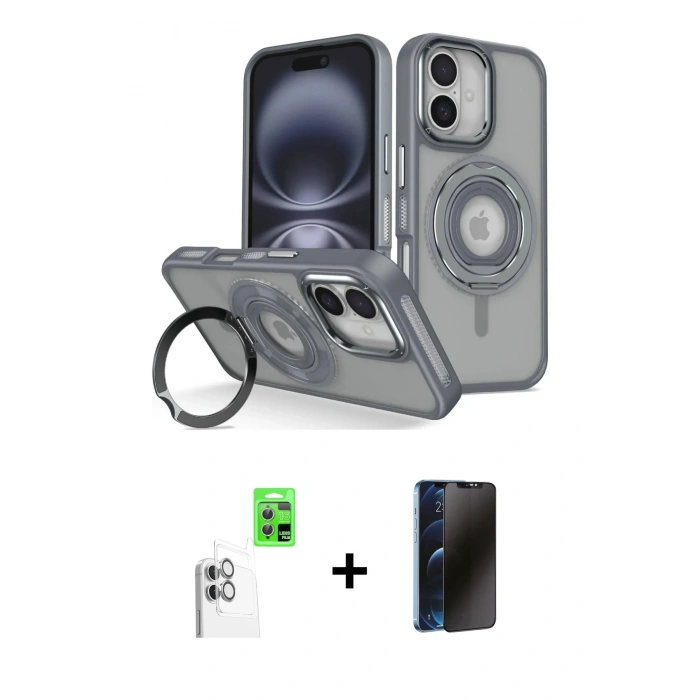 MARSİLYAN™- iPhone 16 Kılıf Nova Minimal Serisi - Siyah 3D Antistatik Hayalet Cam Ekran Koruyucu + Raze Metal Kamera Lens - BZ