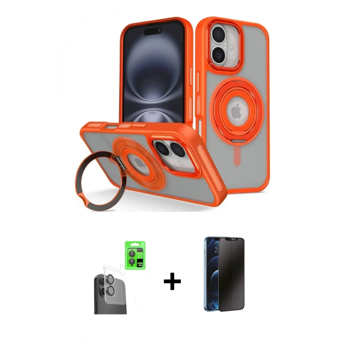 MARSİLYAN™- iPhone 16 Kılıf Nova Minimal Serisi - Siyah 3D Antistatik Hayalet Cam Ekran Koruyucu + Raze Metal Kamera Lens - SH