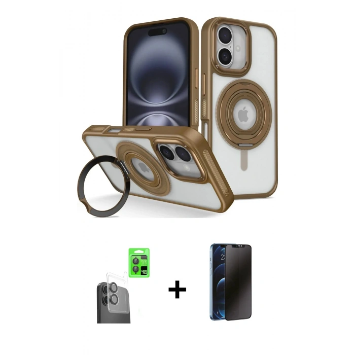 MARSİLYAN™- iPhone 16 Kılıf Nova Minimal Serisi - Siyah 3D Antistatik Hayalet Cam Ekran Koruyucu + Raze Metal Kamera Lens - SH