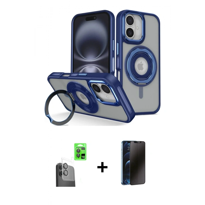 MARSİLYAN™- iPhone 16 Kılıf Nova Minimal Serisi - Siyah 3D Antistatik Hayalet Cam Ekran Koruyucu + Raze Metal Kamera Lens - SH