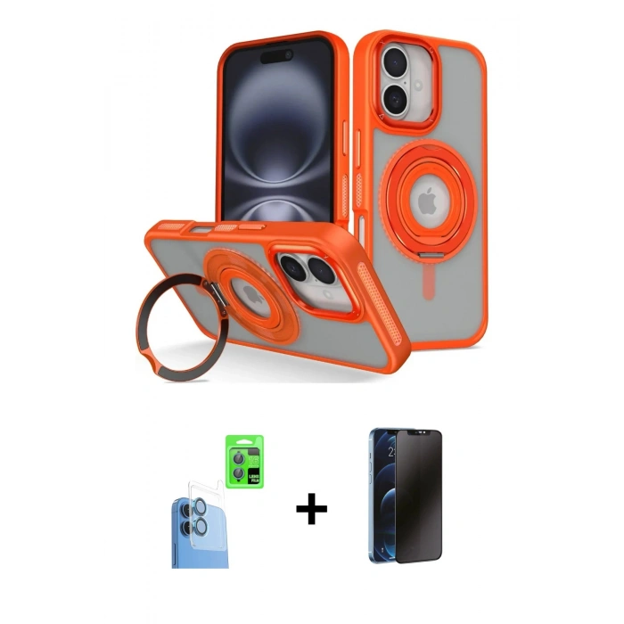 MARSİLYAN™- iPhone 16 Kılıf Nova Minimal Serisi - Siyah 3D Antistatik Hayalet Cam Ekran Koruyucu + Raze Metal Kamera Lens - LT
