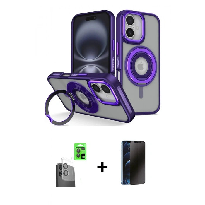 MARSİLYAN™- iPhone 16 Kılıf Nova Minimal Serisi - Siyah 3D Antistatik Hayalet Cam Ekran Koruyucu + Raze Metal Kamera Lens - SH