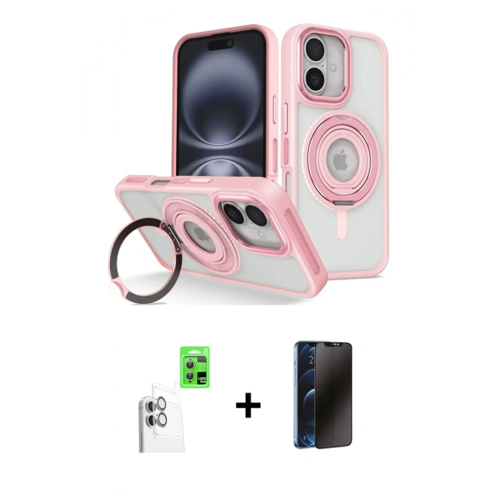 MARSİLYAN™- iPhone 16 Kılıf Nova Minimal Serisi - Siyah 3D Antistatik Hayalet Cam Ekran Koruyucu + Raze Metal Kamera Lens - BZ