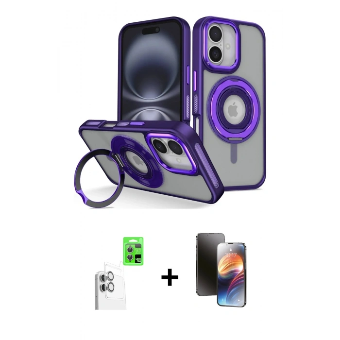 MARSİLYAN™- iPhone 16 Kılıf Nova Minimal Serisi - Siyah 3D Antistatik Mat Seramik Nano Ekran Koruyucu + Raze Metal Kamera Lens - BZ