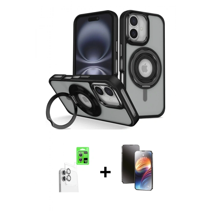 MARSİLYAN™- iPhone 16 Kılıf Nova Minimal Serisi - Siyah 3D Antistatik Mat Seramik Nano Ekran Koruyucu + Raze Metal Kamera Lens - BZ