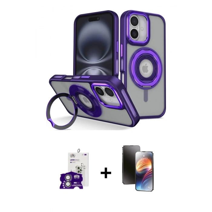 MARSİLYAN™- iPhone 16 Kılıf Nova Minimal Serisi - Siyah 3D Antistatik Mat Seramik Nano Ekran Koruyucu + Bilvis Titan Kamera Lens - GS