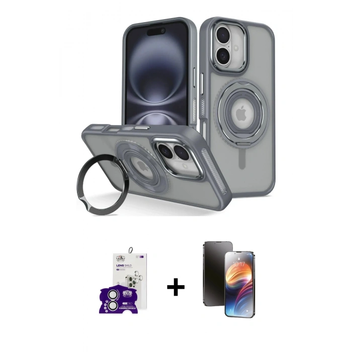 MARSİLYAN™- iPhone 16 Kılıf Nova Minimal Serisi - Siyah 3D Antistatik Mat Seramik Nano Ekran Koruyucu + Bilvis Titan Kamera Lens - GS