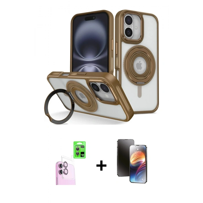 MARSİLYAN™- iPhone 16 Kılıf Nova Minimal Serisi - Siyah 3D Antistatik Mat Seramik Nano Ekran Koruyucu + Pembe Raze Metal Kamera Lens