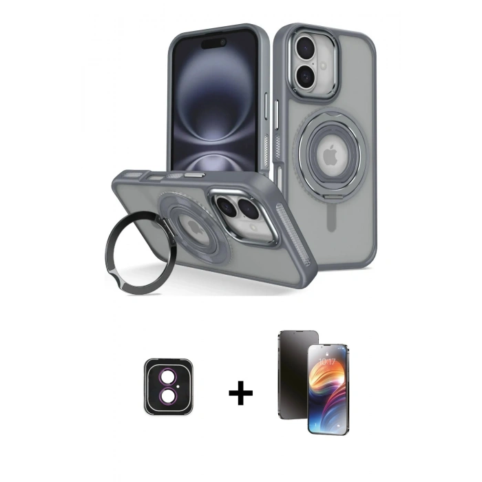 MARSİLYAN™- iPhone 16 Kılıf Nova Minimal Serisi - Siyah 3D Antistatik Mat Seramik Nano Ekran Koruyucu + PVD Metal Kamera Lens - PE