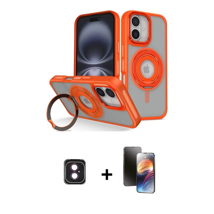 MARSİLYAN™- iPhone 16 Kılıf Nova Minimal Serisi - Siyah 3D Antistatik Mat Seramik Nano Ekran Koruyucu + PVD Metal Kamera Lens - PE