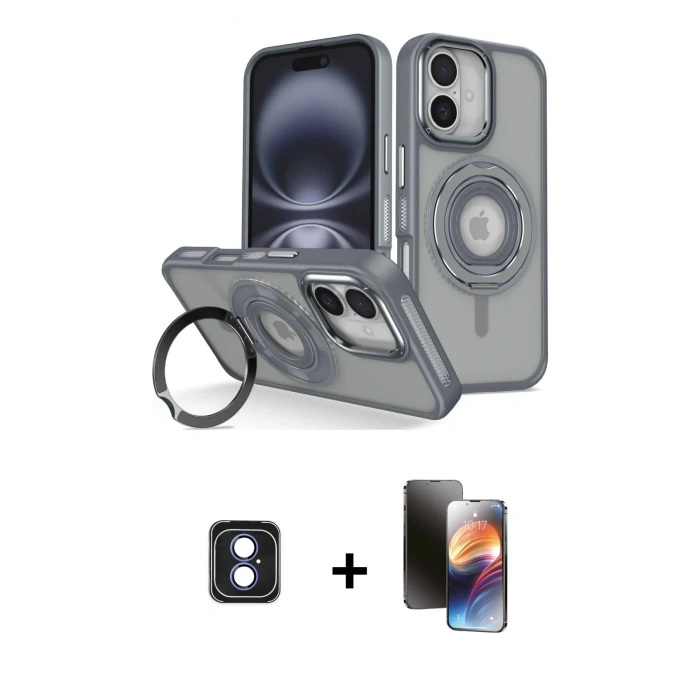 MARSİLYAN™- iPhone 16 Kılıf Nova Minimal Serisi - Siyah 3D Antistatik Mat Seramik Nano Ekran Koruyucu + PVD Metal Kamera Lens - MI