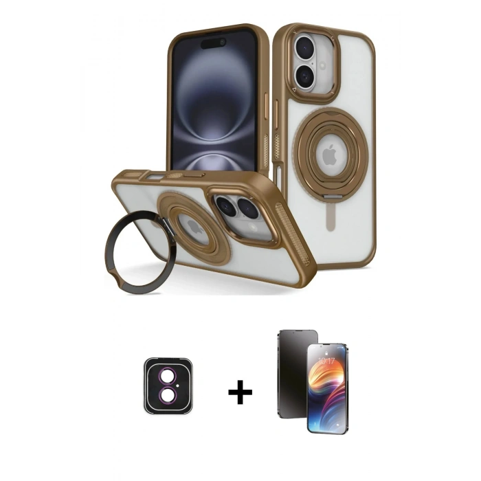MARSİLYAN™- iPhone 16 Kılıf Nova Minimal Serisi - Siyah 3D Antistatik Mat Seramik Nano Ekran Koruyucu + PVD Metal Kamera Lens - PE