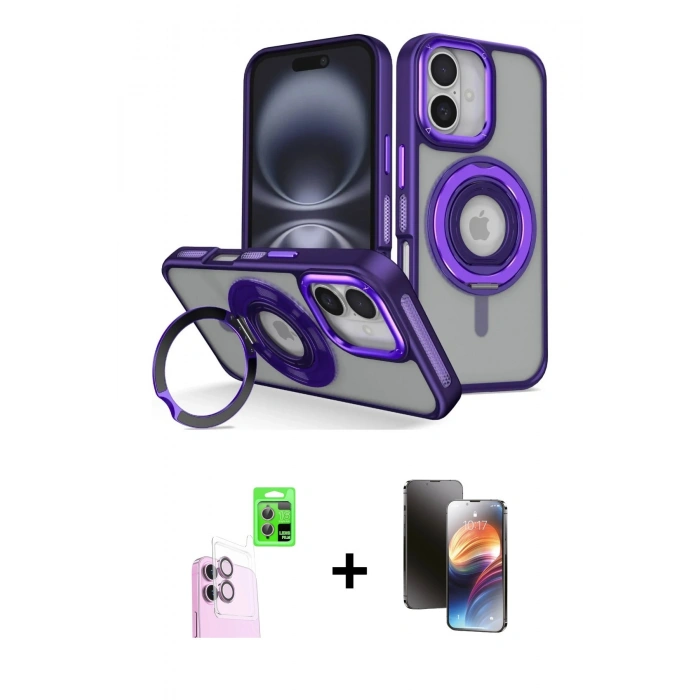 MARSİLYAN™- iPhone 16 Kılıf Nova Minimal Serisi - Siyah 3D Antistatik Mat Seramik Nano Ekran Koruyucu + Raze Metal Kamera Lens - PE