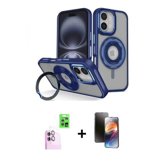 MARSİLYAN™- iPhone 16 Kılıf Nova Minimal Serisi - Siyah 3D Antistatik Mat Seramik Nano Ekran Koruyucu + Raze Metal Kamera Lens - PE